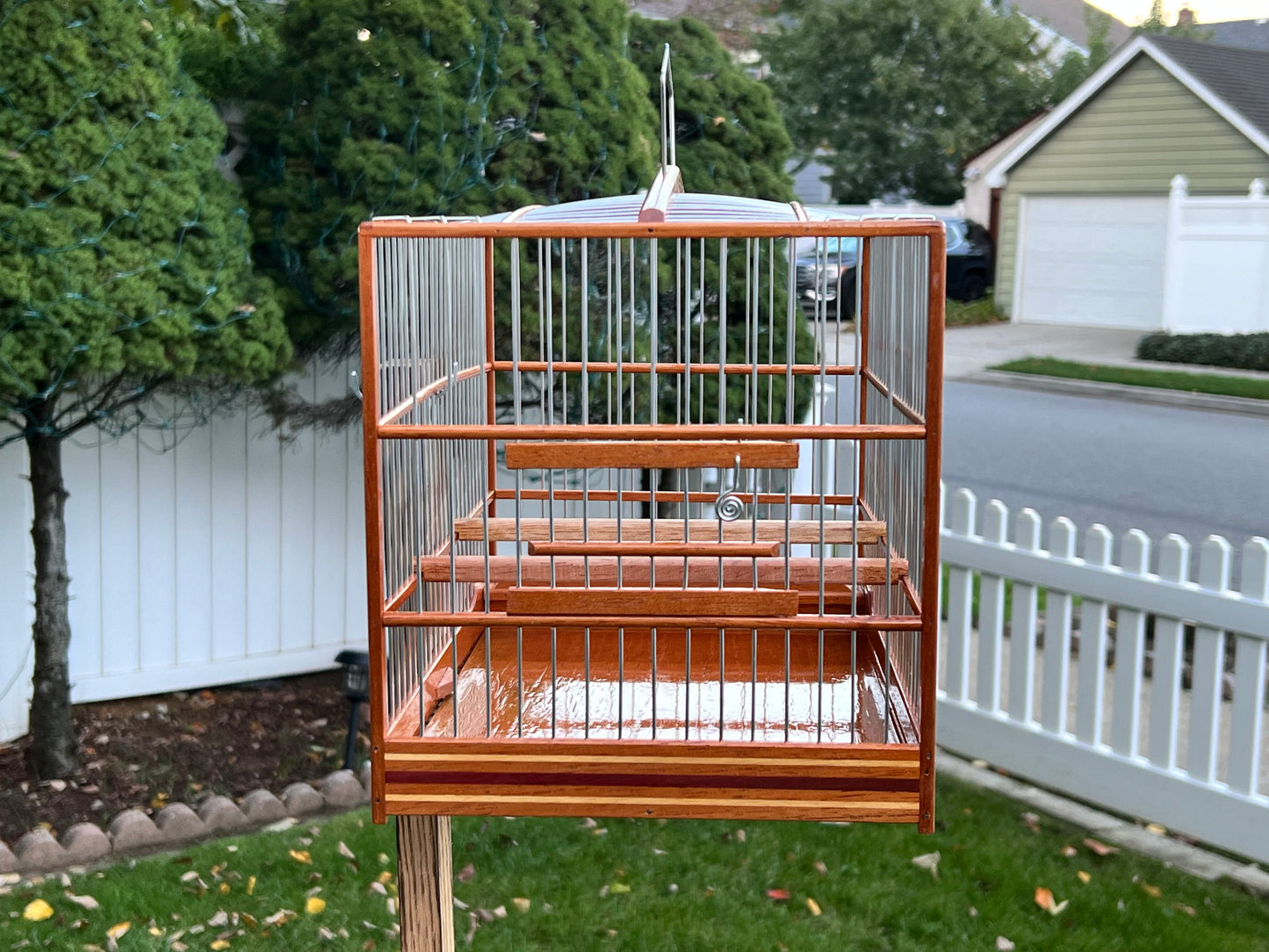 Bungalow Top Multicolor Striped Cedar Wood Bird Cage